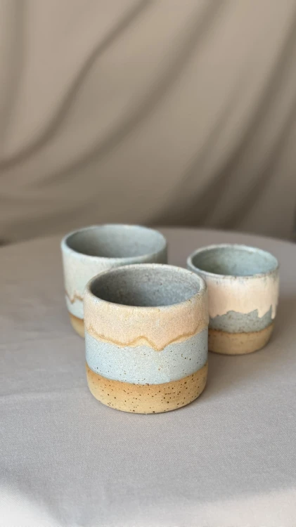 Doniczka garncarska niebieska beżowa handmade